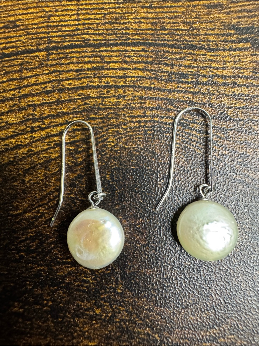 White Gold . 585 Freshwater Coin Pearl Drop Earrings